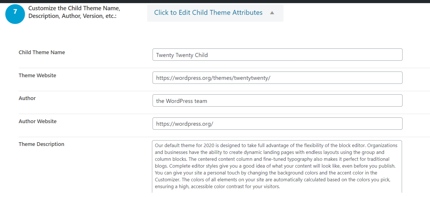 Customize the Child Theme Name